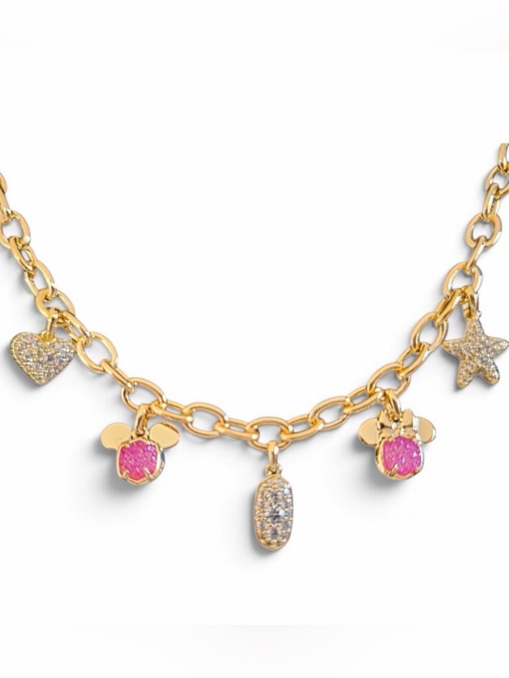 DISNEY X KENDRA SCOTT pink MICKEY & MINNIE MOUSE GOLD CHARM necklace NWT